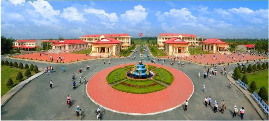 Aerial view of the Mekong University (Cuu Long University) campus in Vinh Long, Vietnam